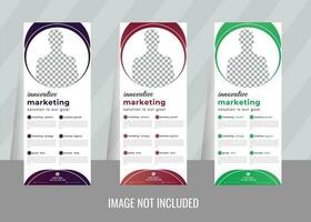 Creative corporate business agency standee x rollup pullup signage retractable banner design vector template for branding and marketing with multiple color version red blue orange green. Pro Vector