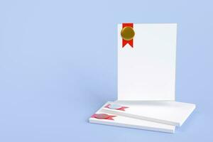 Blank diploma with gold medal ribbon or certificate on the background. with copy space. photo