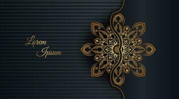 Black background with golden mandala ornament vector