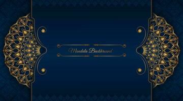 luxury blue background, with golden mandala ornament vector