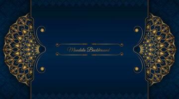 luxury blue background, with golden mandala ornament vector