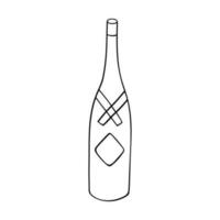 Hand drawn wine bottle illustration. Alcohol drink clipart in doodle style. Single element for design vector