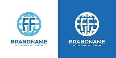 Letter FF Globe Logo, suitable for any business with double F or FF initials. vector