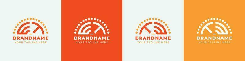 Letter TW and WT or TE and ET Sunrise  Logo Set, suitable for any business with TW, WT, TE, ET initials. vector