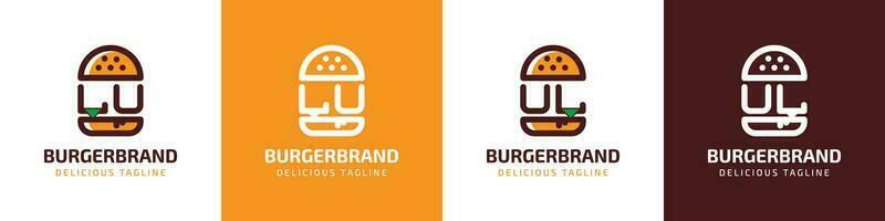 letra lu y ul hamburguesa logo, adecuado para ninguna negocio relacionado a hamburguesa con lu o ul iniciales. vector