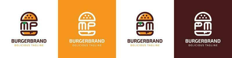 letra mp y pm hamburguesa logo, adecuado para ninguna negocio relacionado a hamburguesa con mp o pm iniciales. vector