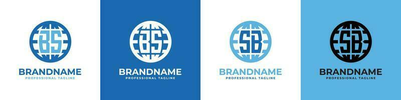 Letter BS and SB Globe Logo Set, suitable for any business with BS or SB initials. vector