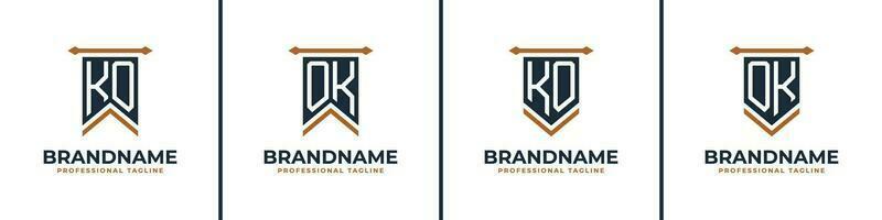 Letter KO and OK Pennant Flag Logo Set, Represent Victory. Suitable for any business with KO or OK initials. vector