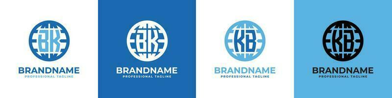 Letter BK and KB Globe Logo Set, suitable for any business with BK or KB initials. vector