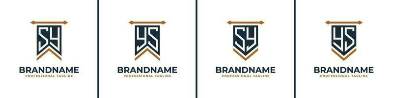 Letter SY and YS Pennant Flag Logo Set, Represent Victory. Suitable for any business with SY or YS initials. vector