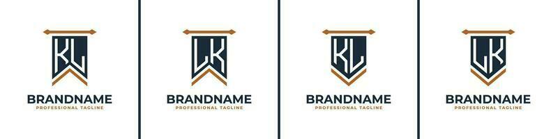 Letter KL and LK Pennant Flag Logo Set, Represent Victory. Suitable for any business with KL or LK initials. vector