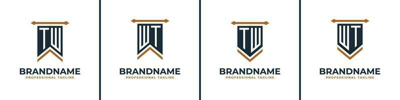 Letter TW and WT Pennant Flag Logo Set, Represent Victory. Suitable for any business with TW or WT initials. vector