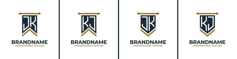 Letter JK and KJ Pennant Flag Logo Set, Represent Victory. Suitable for any business with JK or KJ initials. vector