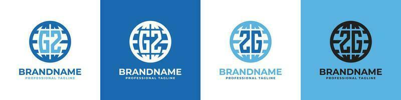 Letter GZ and ZG Globe Logo Set, suitable for any business with GZ or ZG initials. vector