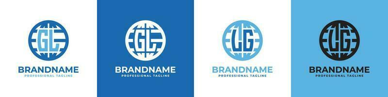 Letter GL and LG Globe Logo Set, suitable for any business with GL or LG initials. vector