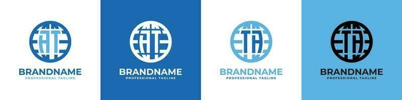 Letter AT and TA Globe Logo Set, suitable for any business with AT or TA initials. vector