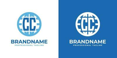 Letter CC Globe Logo, suitable for any business with double C or CC initials. vector