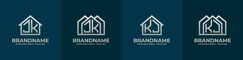 letra jk y kj hogar logo colocar. adecuado para ninguna negocio relacionado a casa, real bienes, construcción, interior con jk o kj iniciales. vector