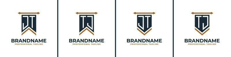 Letter JT and TJ Pennant Flag Logo Set, Represent Victory. Suitable for any business with JT or TJ initials. vector