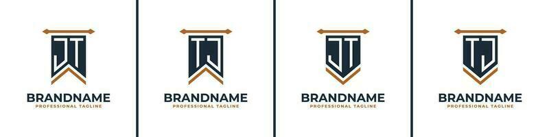 Letter JT and TJ Pennant Flag Logo Set, Represent Victory. Suitable for any business with JT or TJ initials. vector