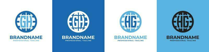 Letter GH and HG Globe Logo Set, suitable for any business with GH or HG initials. vector