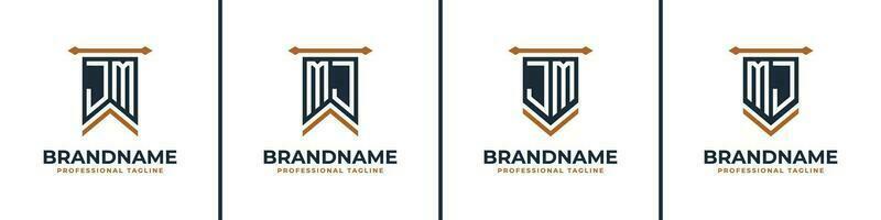 Letter JM and MJ Pennant Flag Logo Set, Represent Victory. Suitable for any business with JM or MJ initials. vector
