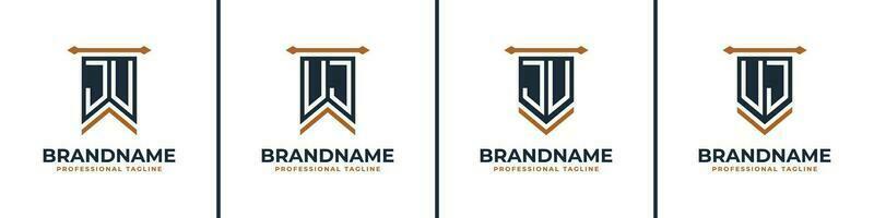 Letter JU and UJ Pennant Flag Logo Set, Represent Victory. Suitable for any business with JU or UJ initials. vector