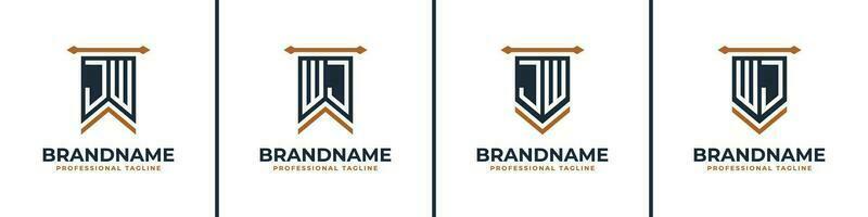 Letter JW and WJ Pennant Flag Logo Set, Represent Victory. Suitable for any business with JW or WJ initials. vector