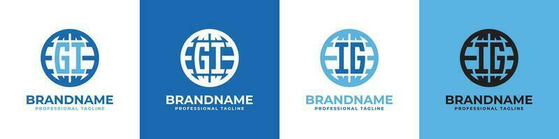 Letter GI and IG Globe Logo Set, suitable for any business with GI or IG initials. vector