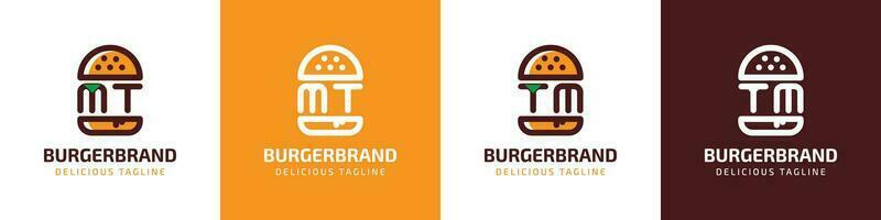 letra monte y tm hamburguesa logo, adecuado para ninguna negocio relacionado a hamburguesa con monte o tm iniciales. vector