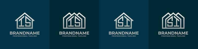 Letter IS and SI Home Logo Set. Suitable for any business related to house, real estate, construction, interior with IS or SI initials. vector