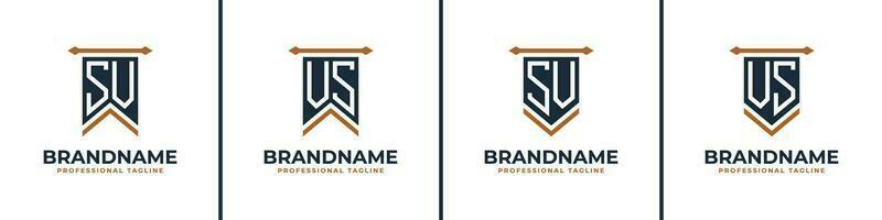 Letter SV and VS Pennant Flag Logo Set, Represent Victory. Suitable for any business with SV or VS initials. vector