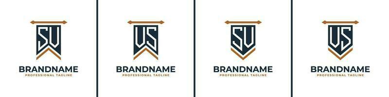 Letter SV and VS Pennant Flag Logo Set, Represent Victory. Suitable for any business with SV or VS initials. vector