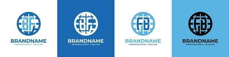 Letter BF and FB Globe Logo Set, suitable for any business with BF or FB initials. vector