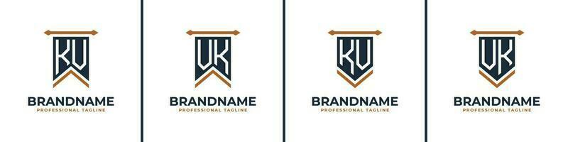 Letter KV and VK Pennant Flag Logo Set, Represent Victory. Suitable for any business with KV or VK initials. vector