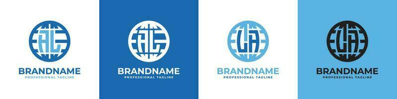 Letter AL and LA Globe Logo Set, suitable for any business with AL or LA initials. vector