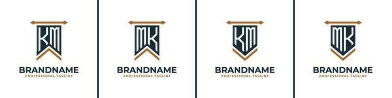 Letter KM and MK Pennant Flag Logo Set, Represent Victory. Suitable for any business with KM or MK initials. vector