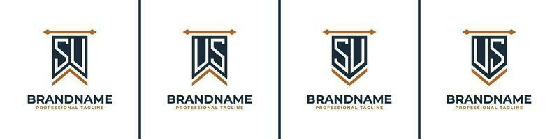 Letter SU and US Pennant Flag Logo Set, Represent Victory. Suitable for any business with SU or US initials. vector