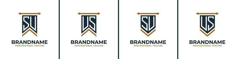 Letter SU and US Pennant Flag Logo Set, Represent Victory. Suitable for any business with SU or US initials. vector