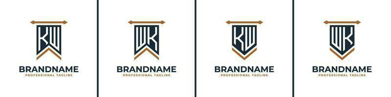 Letter KW and WK Pennant Flag Logo Set, Represent Victory. Suitable for any business with KW or WK initials. vector