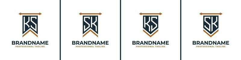 Letter KS and SK Pennant Flag Logo Set, Represent Victory. Suitable for any business with KS or SK initials. vector