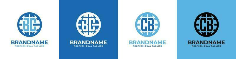 Letter BC and CB Globe Logo Set, suitable for any business with BC or CB initials. vector