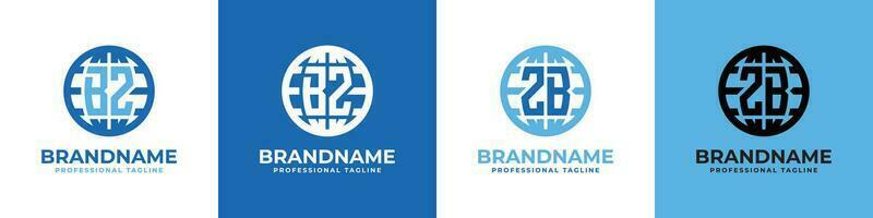Letter BZ and ZB Globe Logo Set, suitable for any business with BZ or ZB initials. vector
