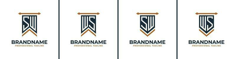 Letter SW and WS Pennant Flag Logo Set, Represent Victory. Suitable for any business with SW or WS initials. vector