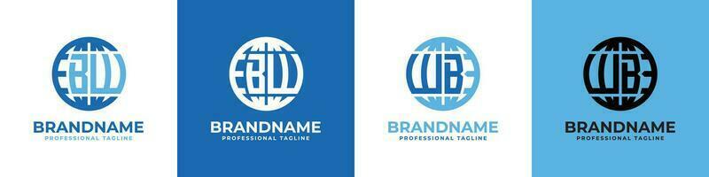 Letter BW and WB Globe Logo Set, suitable for any business with BW or WB initials. vector