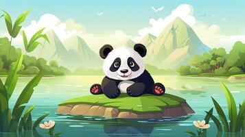 linda panda ilustración con un paisaje vista, generado por ai foto