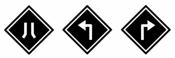 Road sign icon black white illustration collection. vector
