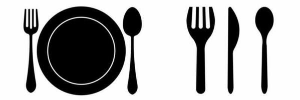 Cutlery icon black white illustration collection. vector