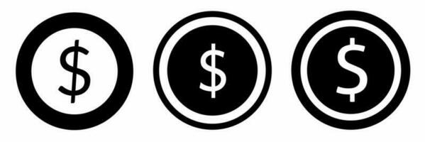 Coin icon set. Coins black and white illustration. Stock vector. vector