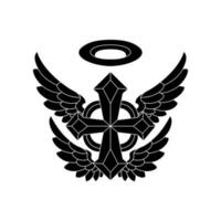 Cross with angel wings vector silhouette